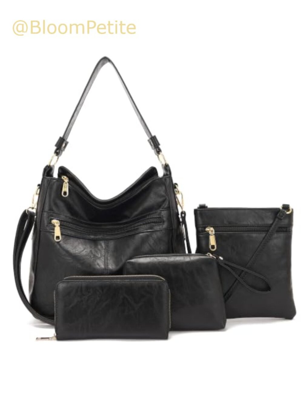 4PC Hobo Handbag Crossbody Coin Purse Wallet Set Faux Leather